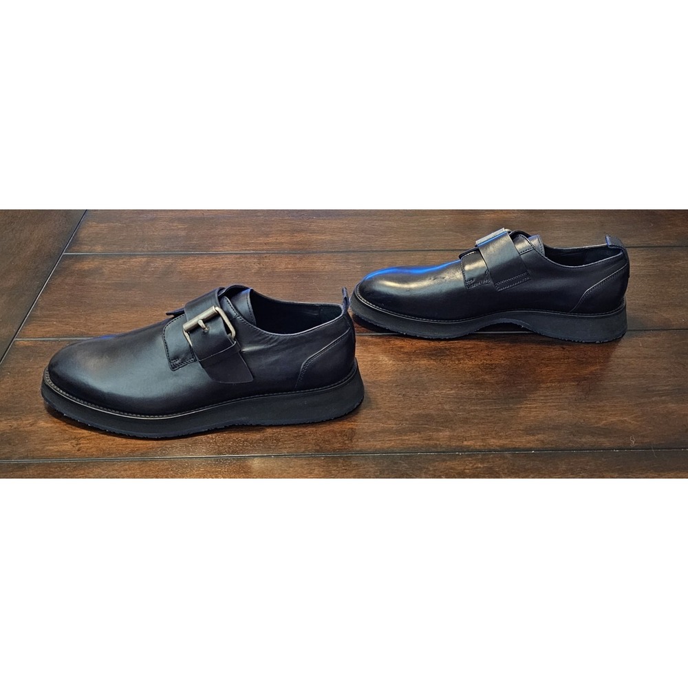 Donald Pliner Monk Strap Leather Dress Shoes Men's Size 9 Black Silver Buckle - Picture 2 of 8
